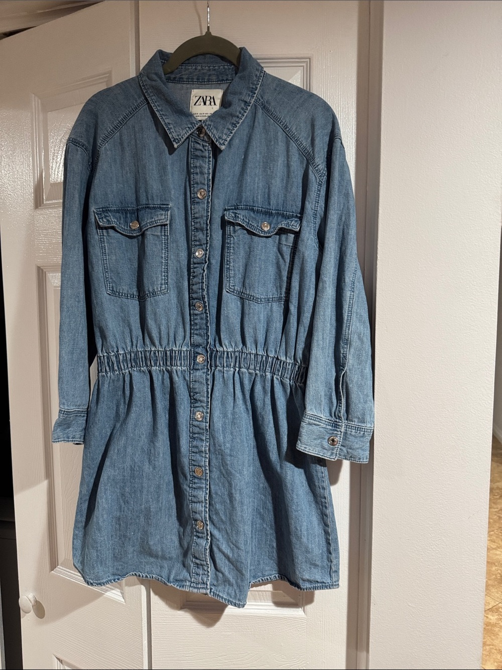 Zara  women' Blue Denim Button-Up Shirt Dress size m